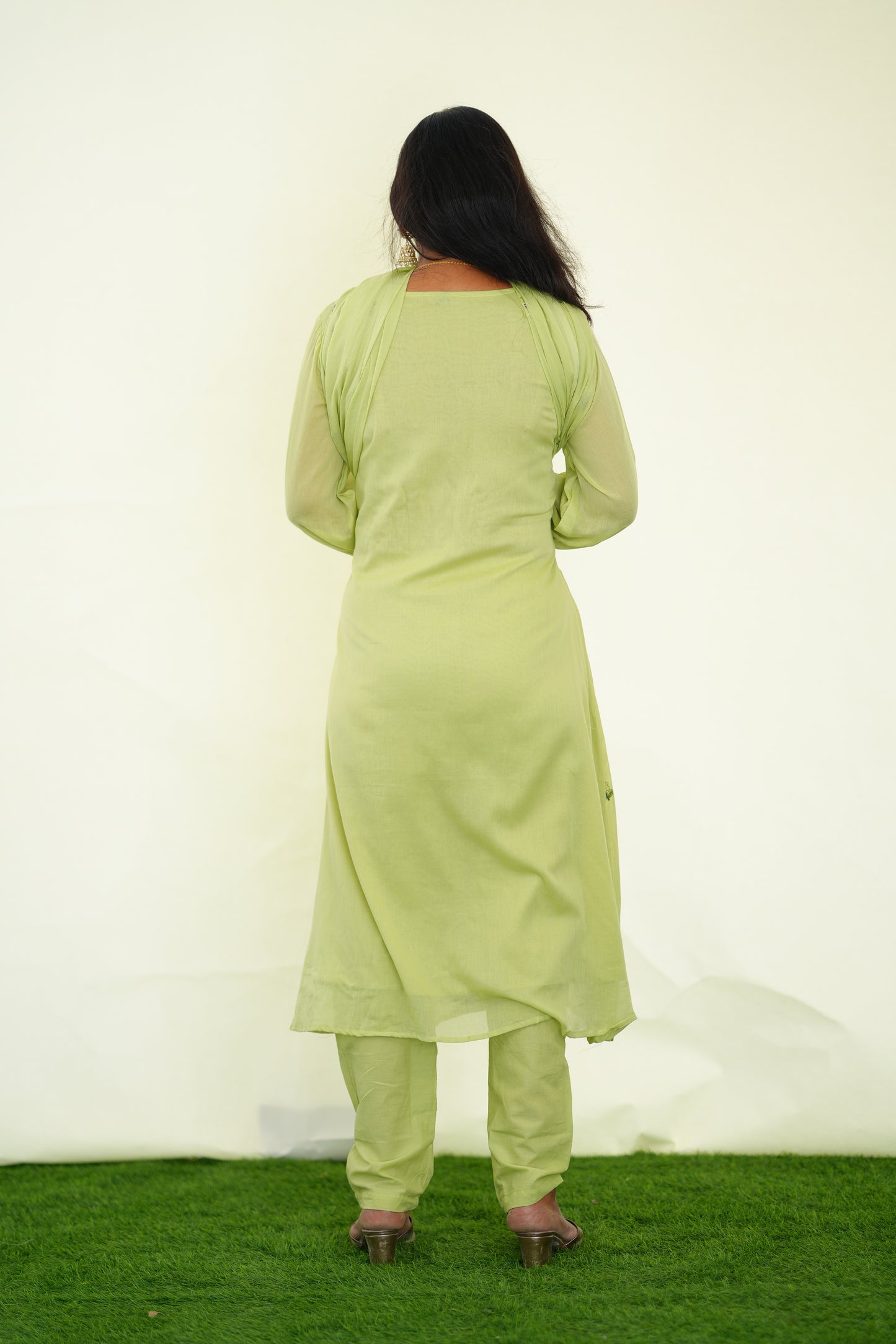 Pista Green Color Mul Cotton 3 Piece Set With Embroidery Work and Complete Lining