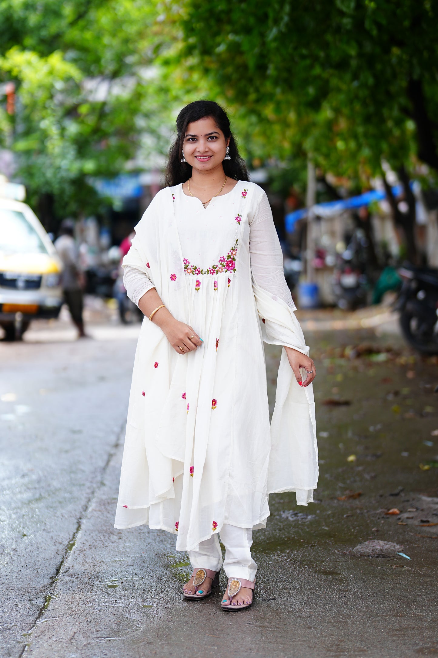 White Color Pure Mul Chandheri 3 Piece Set