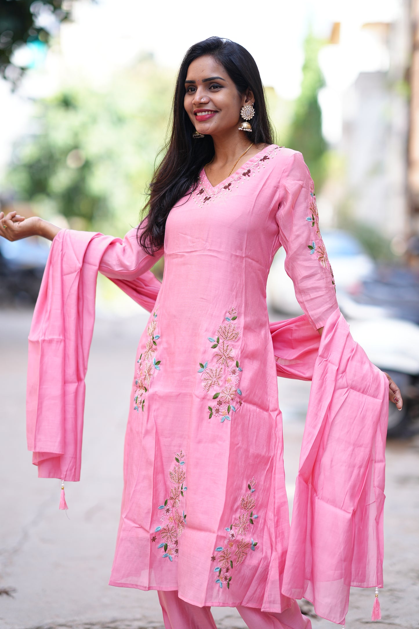 Pink Color Mul chandher Designer 3 Piece Set