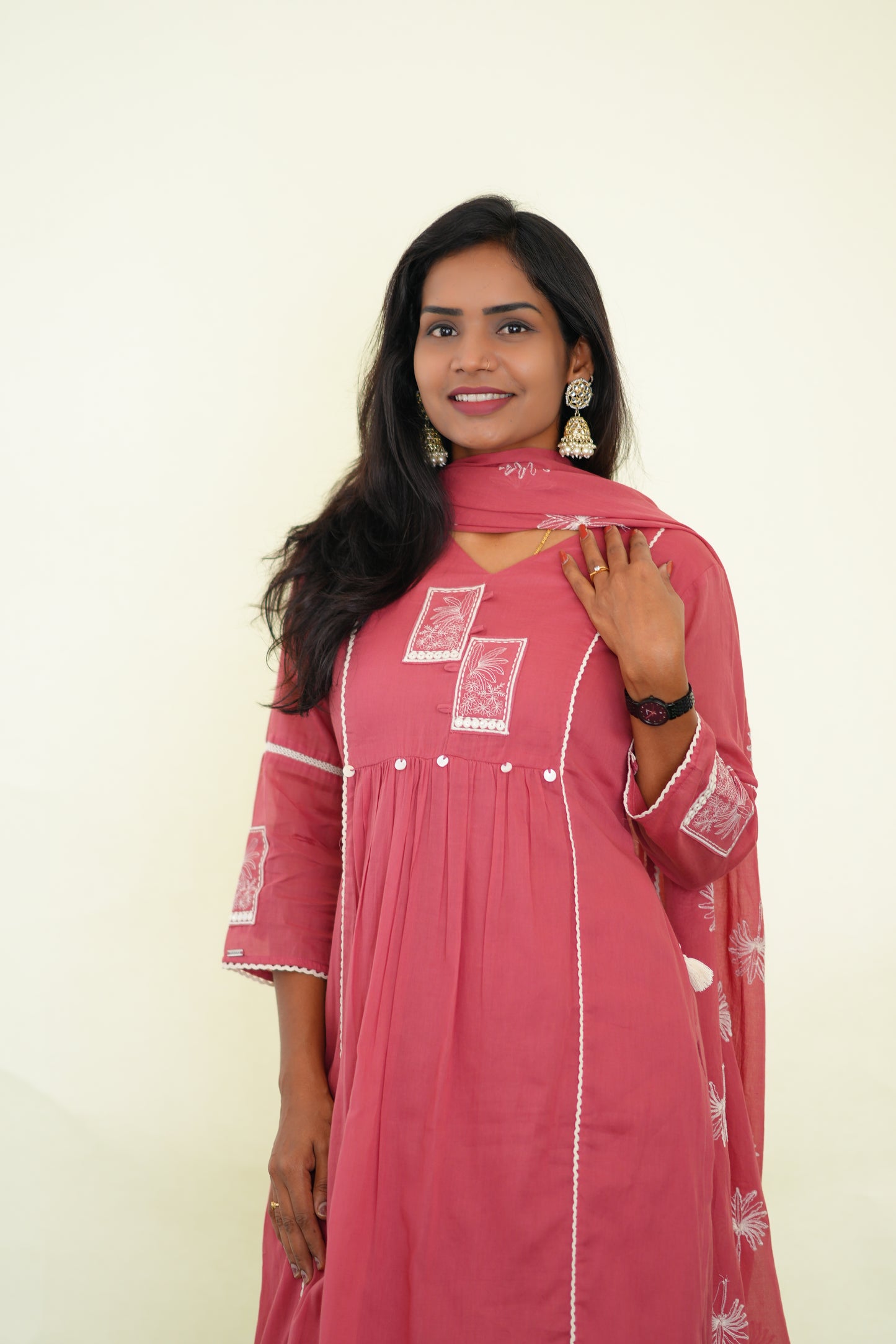 Pink Viscose Fabric Party Wear 3 Piece set With Lining and Embroidery work