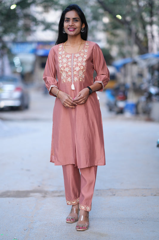 Rusy Orange Color Party Wear Cordset