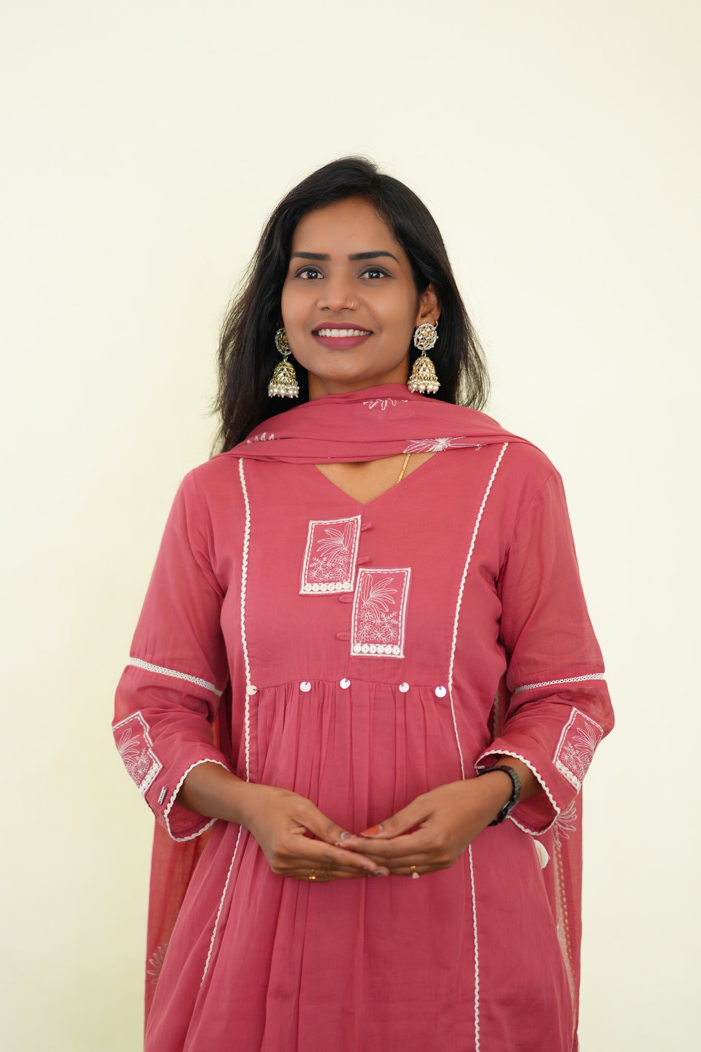 Pink Viscose Fabric Party Wear 3 Piece set With Lining and Embroidery work