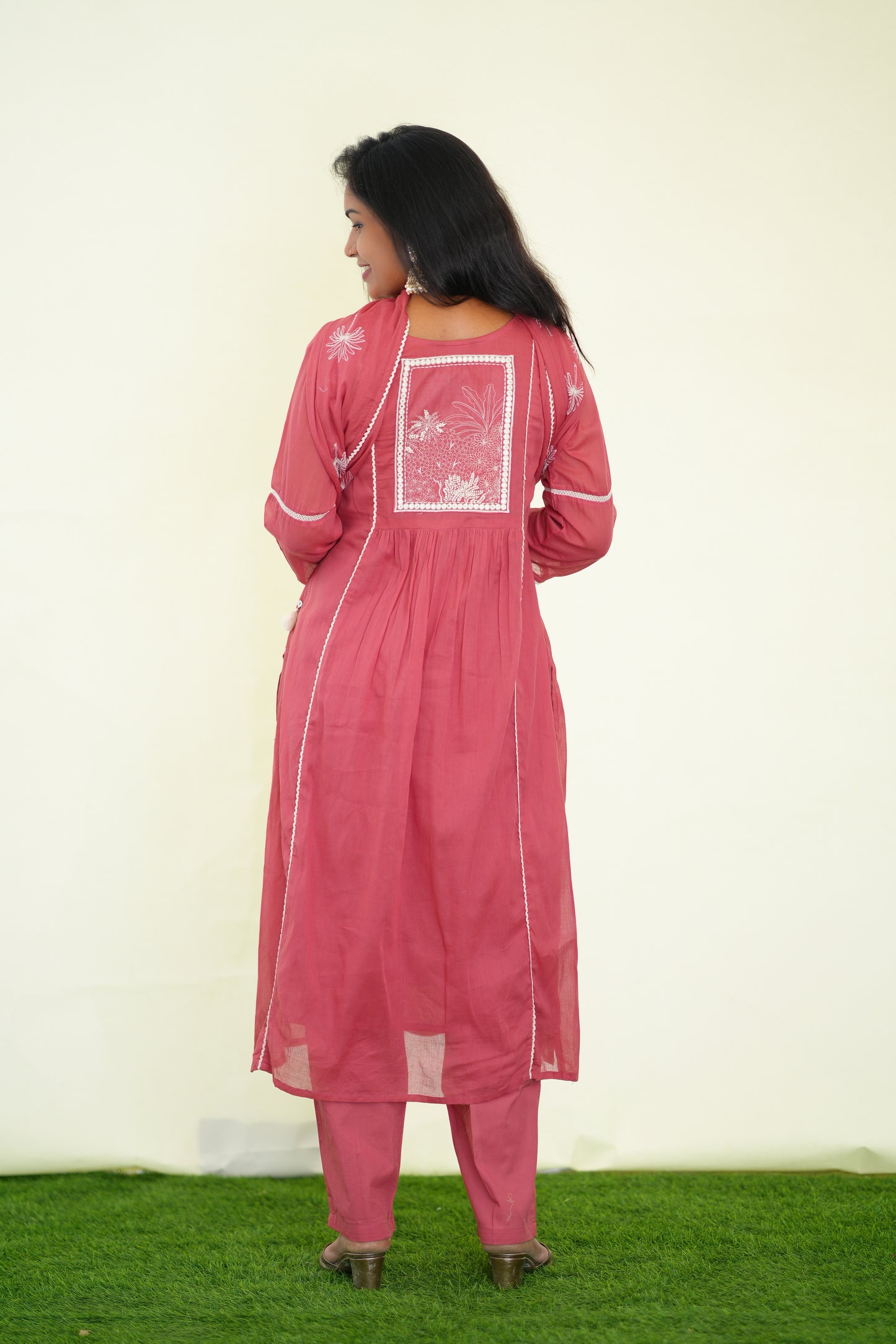 Pink Viscose Fabric Party Wear 3 Piece set With Lining and Embroidery work