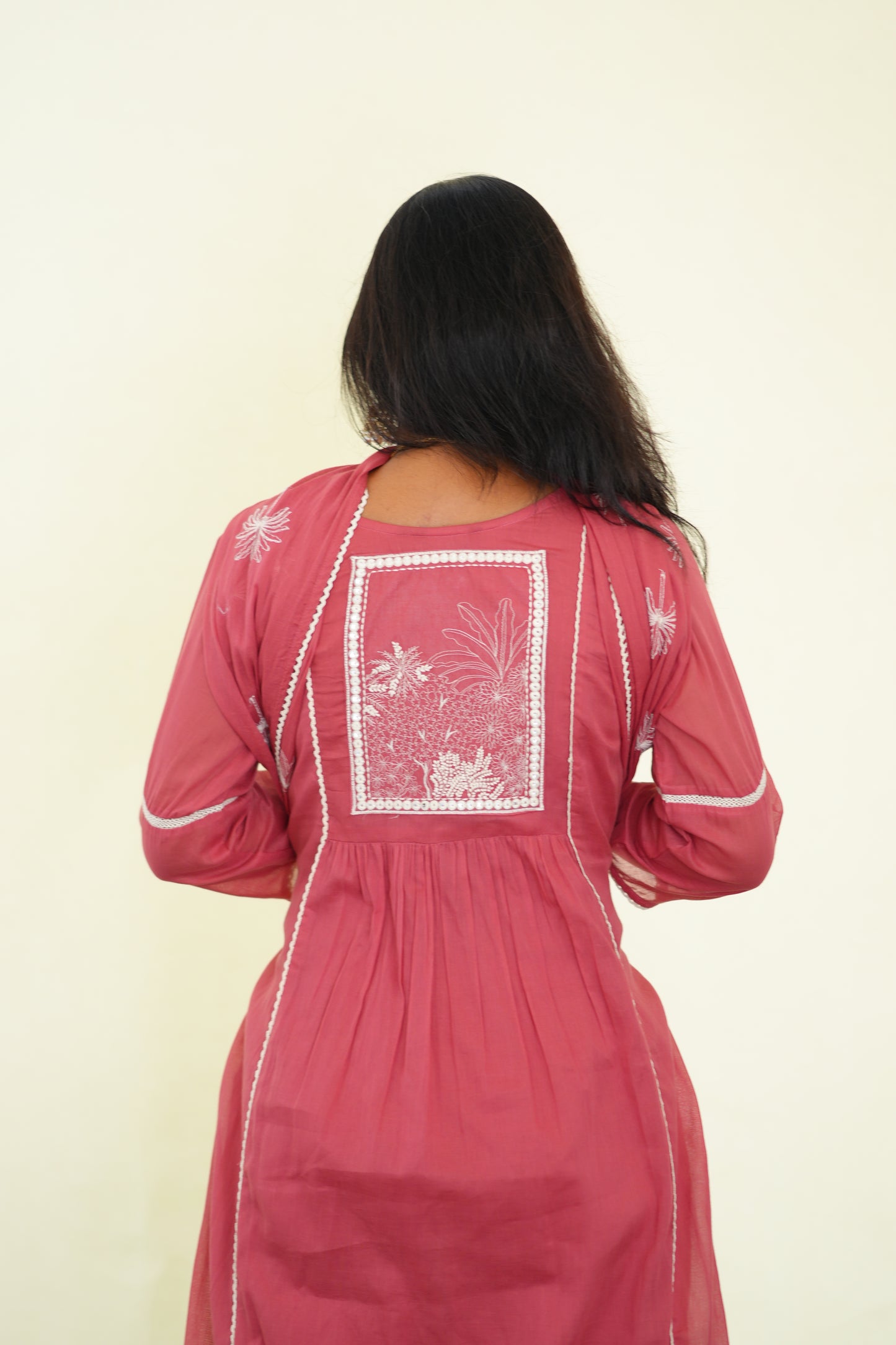 Pink Viscose Fabric Party Wear 3 Piece set With Lining and Embroidery work