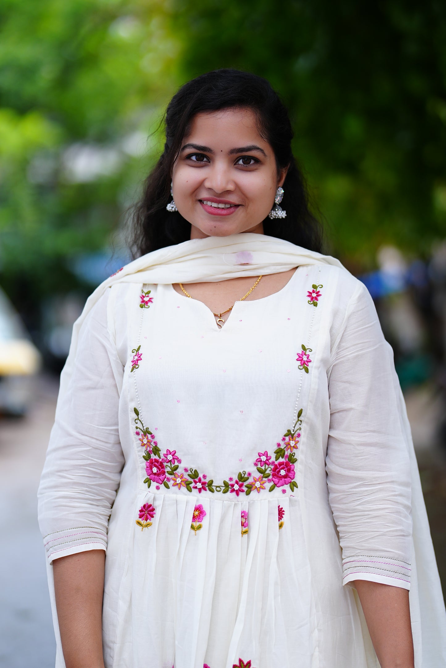White Color Pure Mul Chandheri 3 Piece Set