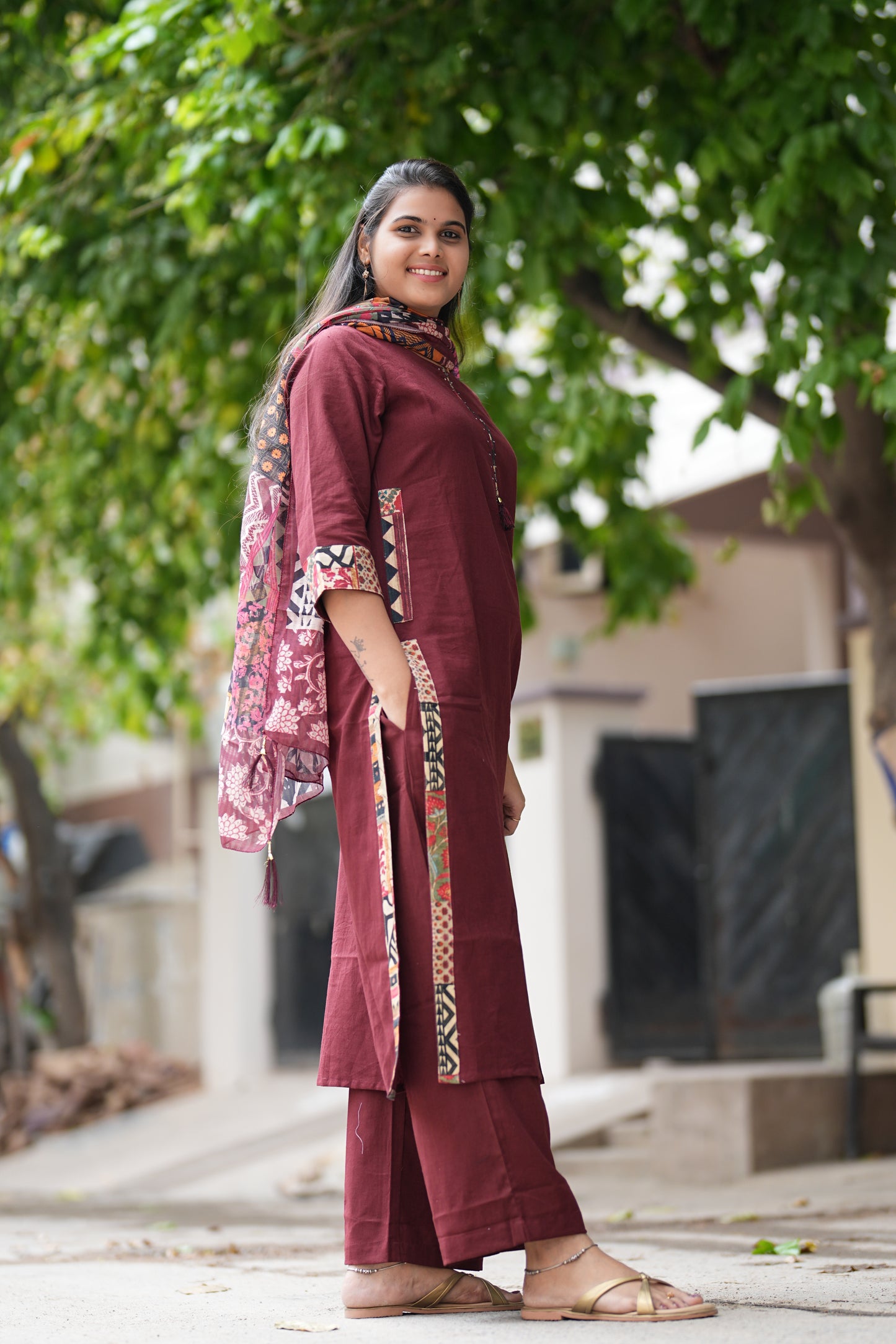 Maroon Color Heavy Jaipur Cotton 3 Piece Set