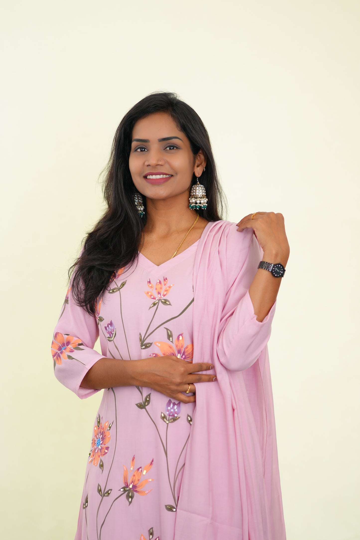 Peach Color Pink Shade Mul chanderi Festive 3 Piece Set With Complete Lining