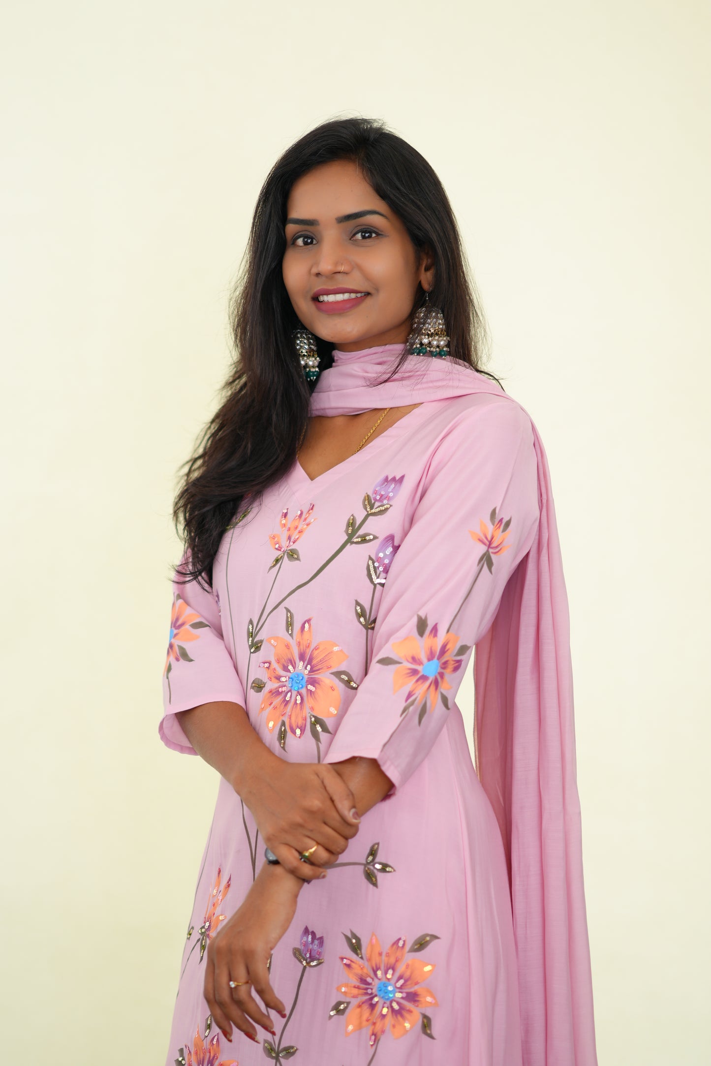 Peach Color Pink Shade Mul chanderi Festive 3 Piece Set With Complete Lining