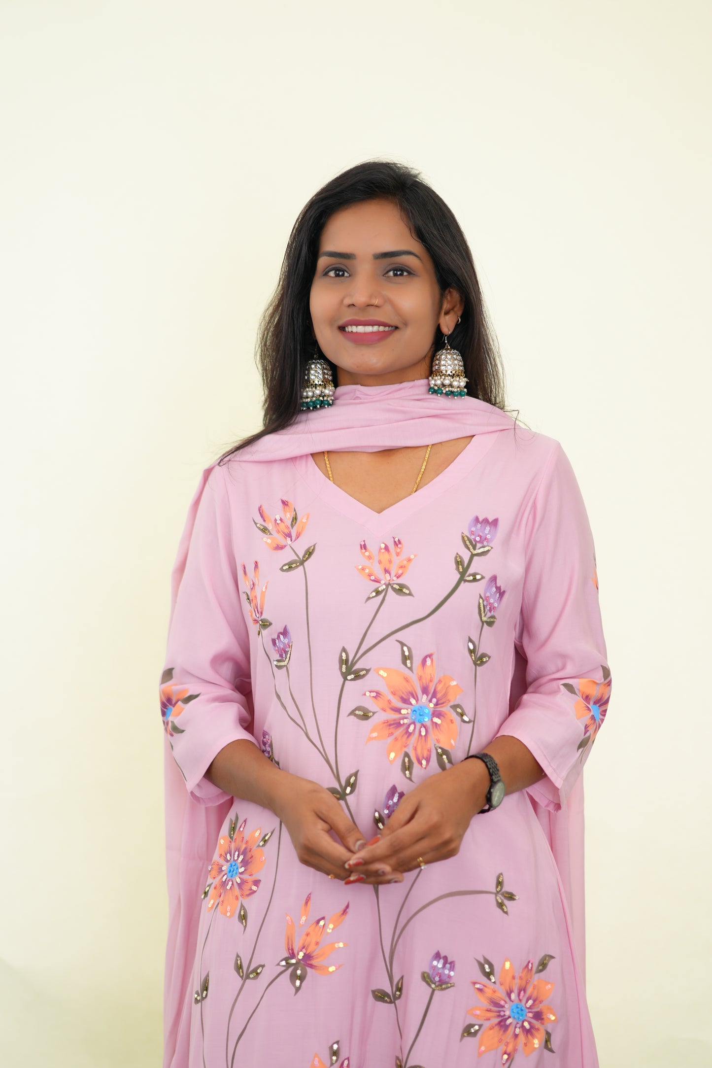 Peach Color Pink Shade Mul chanderi Festive 3 Piece Set With Complete Lining