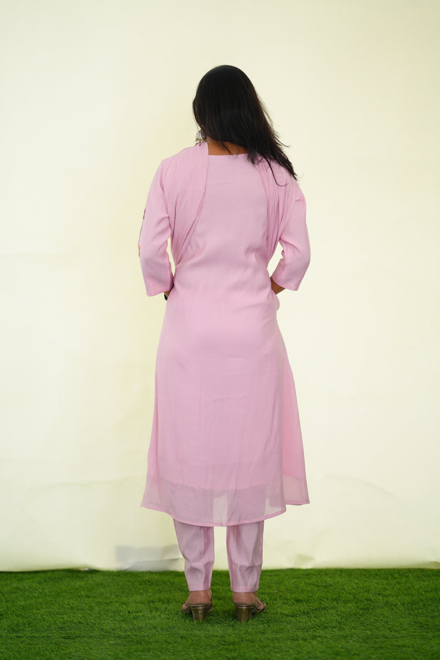 Peach Color Pink Shade Mul chanderi Festive 3 Piece Set With Complete Lining