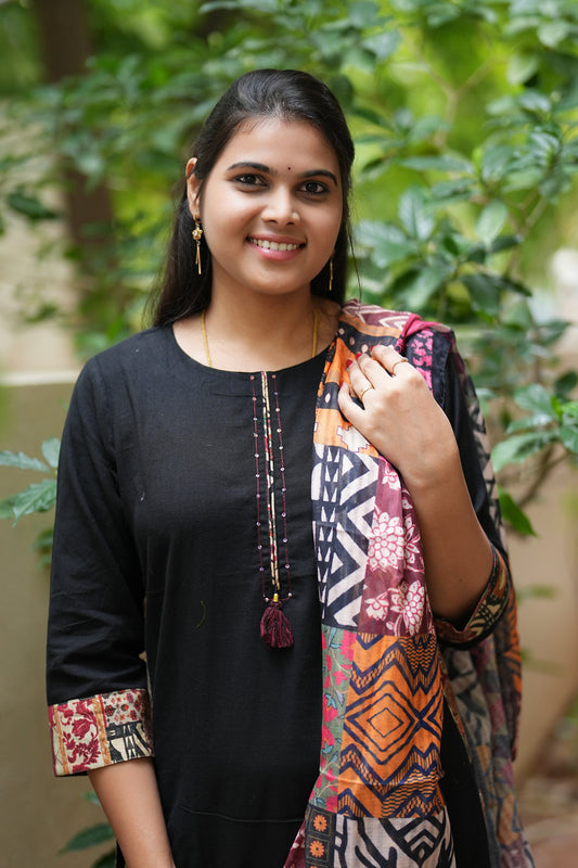 Black Color Heavy Jaipur Cotton 3 Piece Set