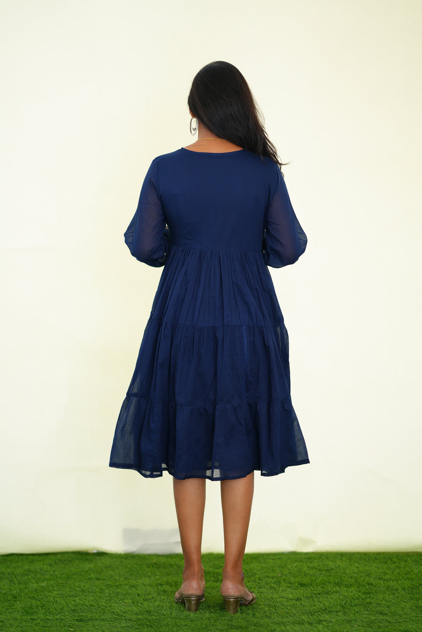 Blue Mul Cotton Frock With Embroidery work and Complete Lining