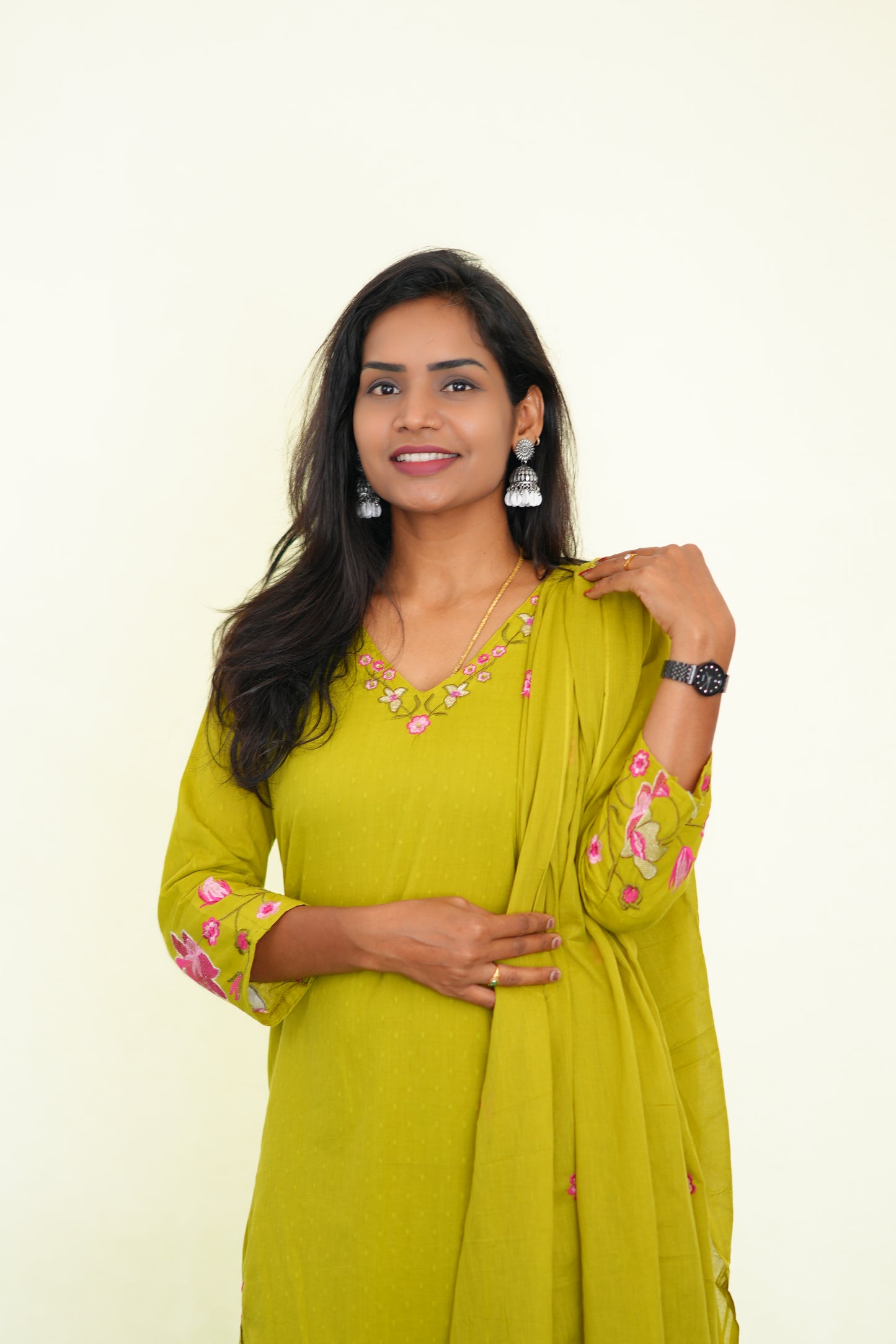 Yellow Mul Cotton 3 Piece Set With Shree ram Buta embroidery Work and Complete Lining