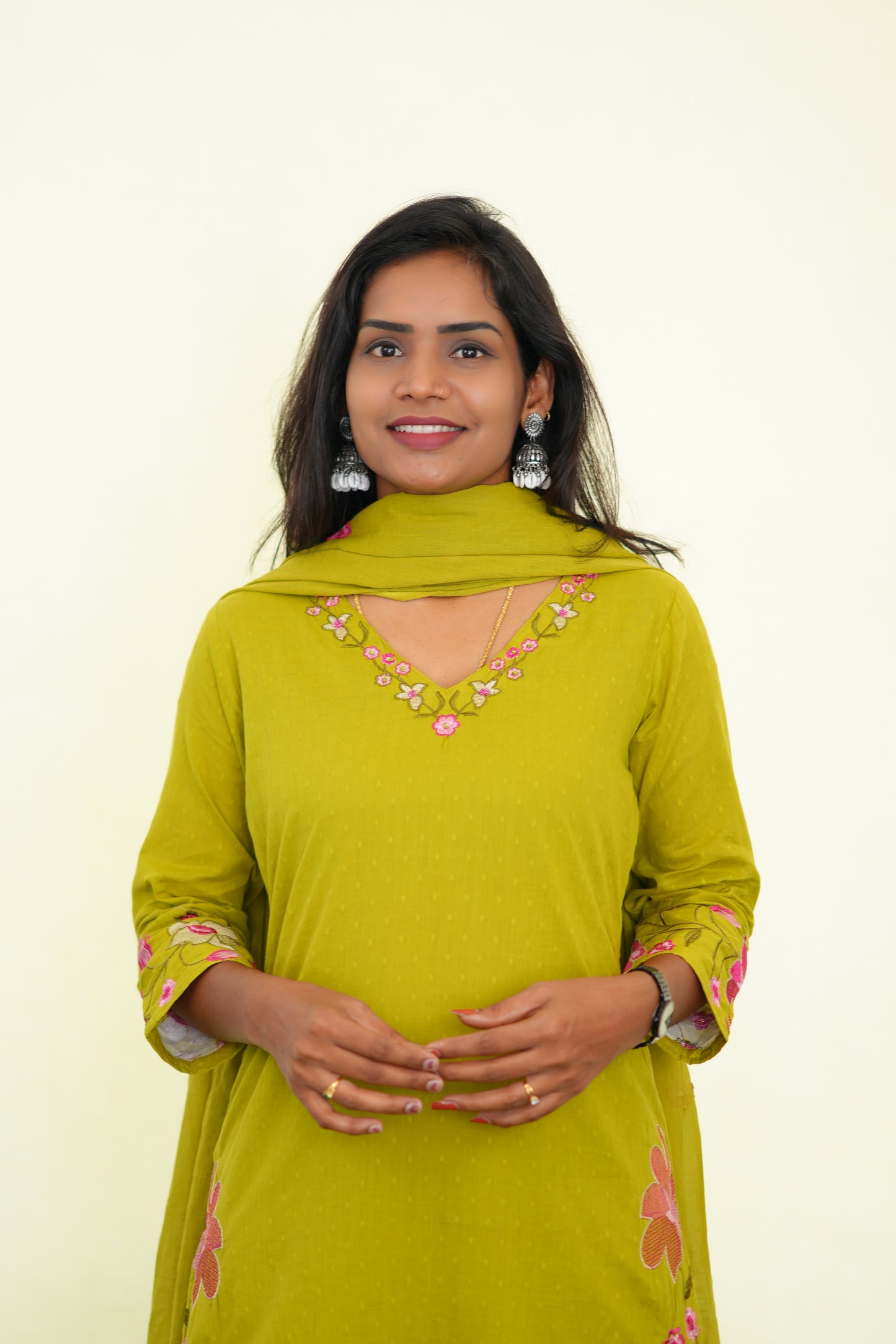 Yellow Mul Cotton 3 Piece Set With Shree ram Buta embroidery Work and Complete Lining