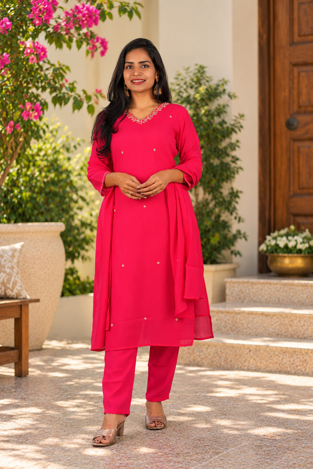 Pink Mul Chanderi Festive 3-Piece Set with Lining
