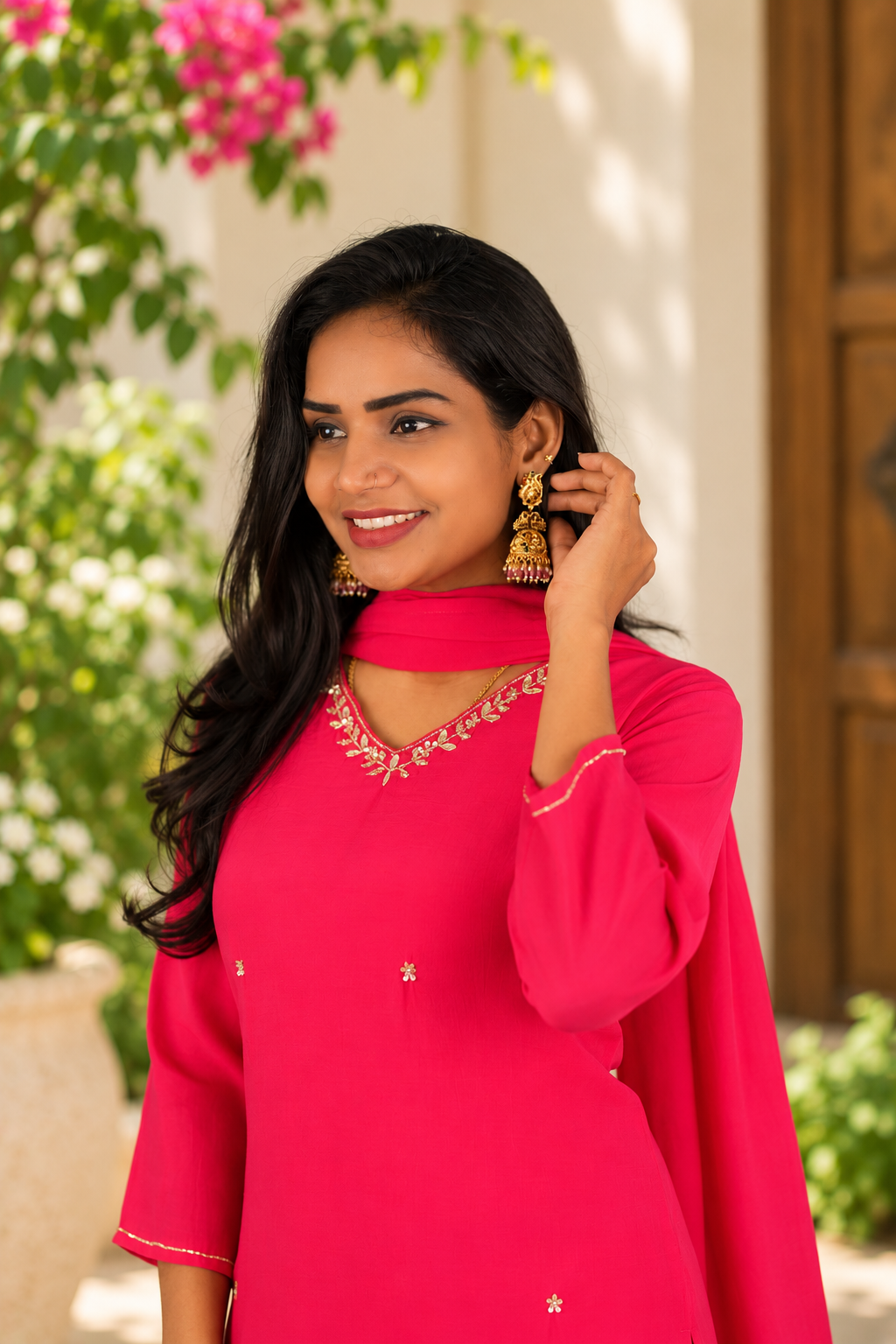 Pink Mul Chanderi Festive 3-Piece Set with Lining