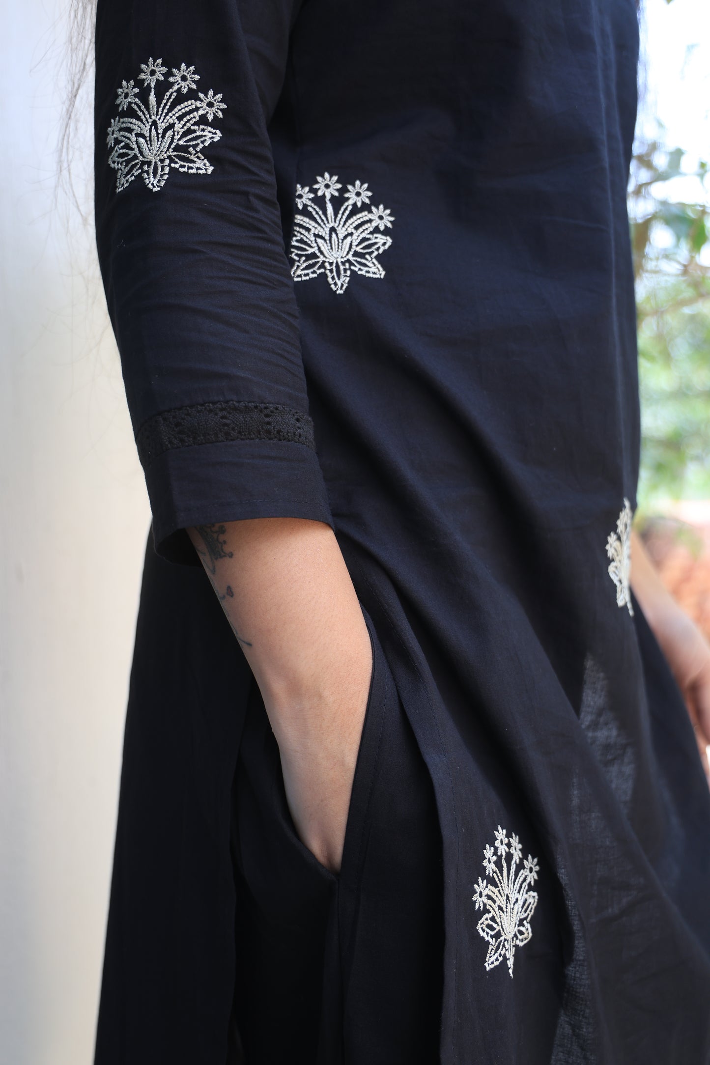 Beautiful Jaipur Cotton Thread Embroidery Black Color Cord set