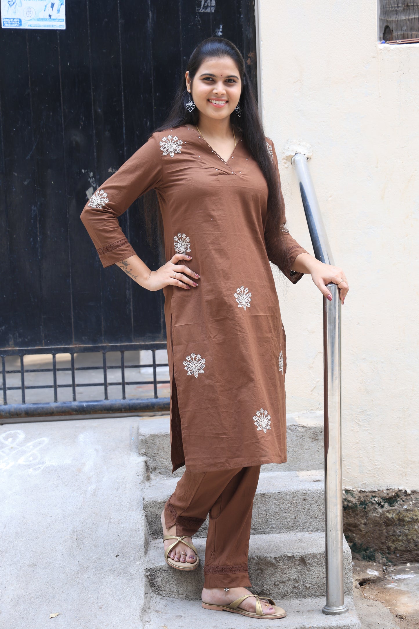 Chocolate Brown Pure Jaipur Cotton Thread Embroidery Cord Set