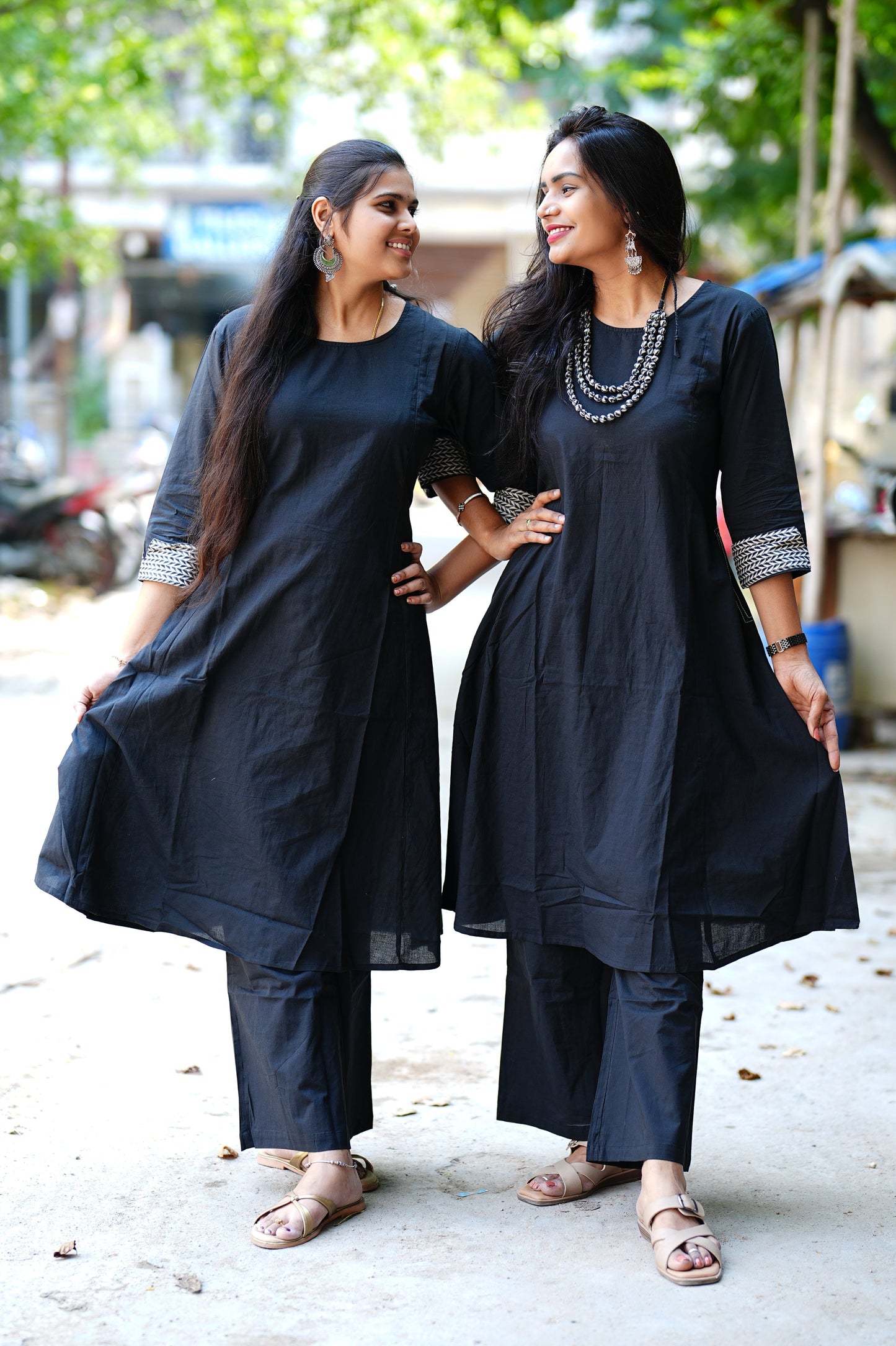 Black Color Jaipur Cotton Cord Set With Designer Necklace