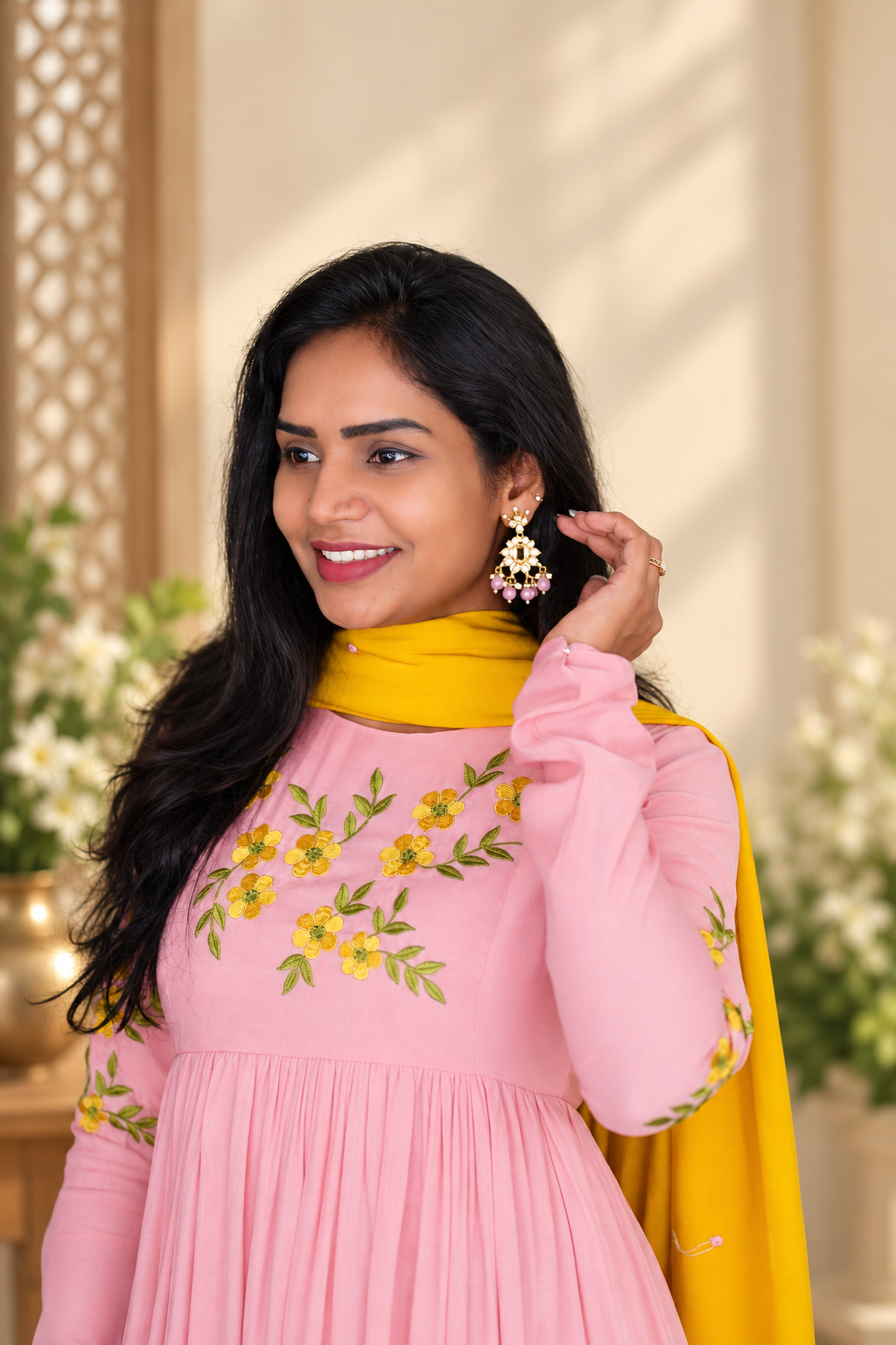 Baby Pink Designer Mul Cotton Embroidered 3-Piece Set with Lining & Contrast Dupatta