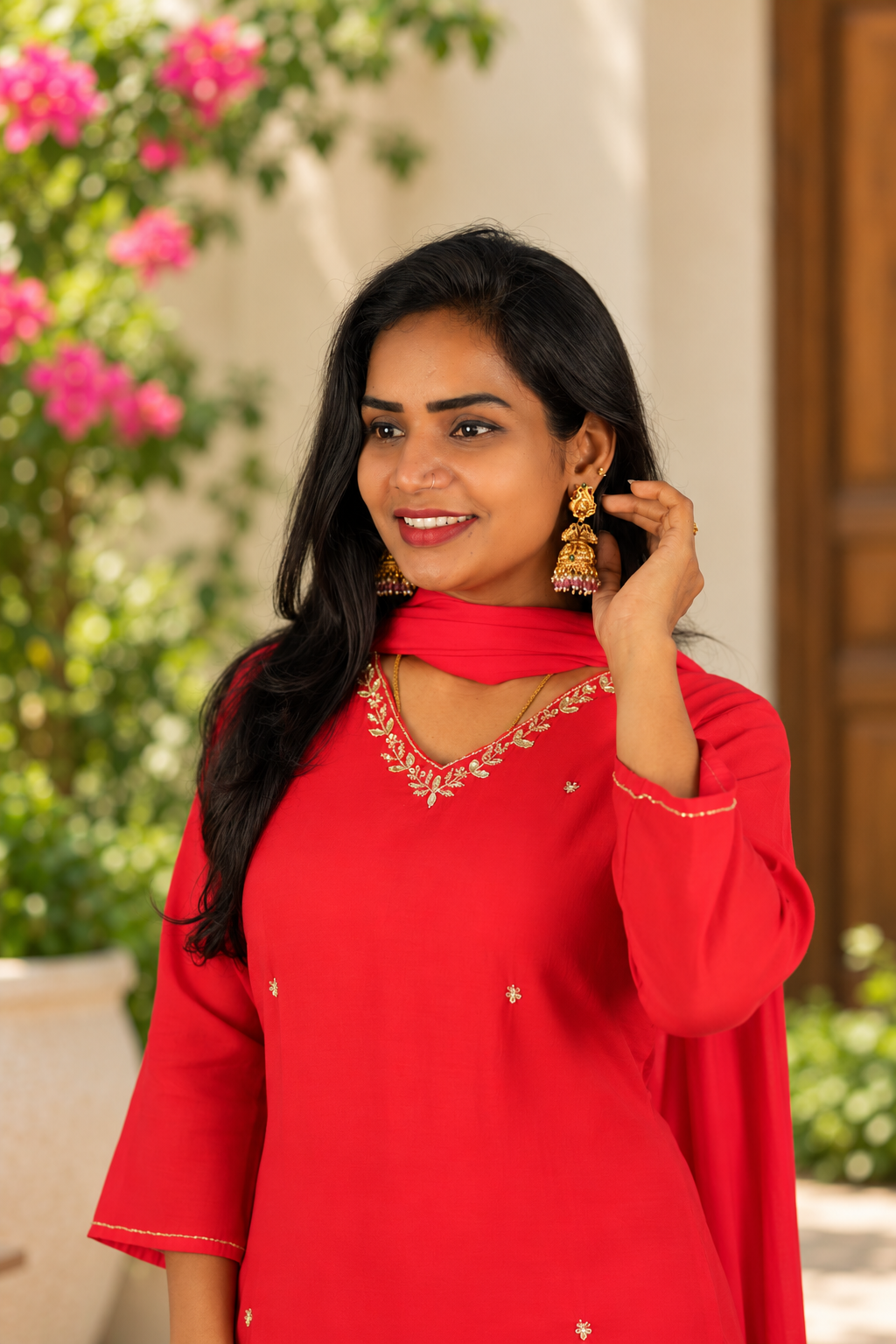 Red Mul Chanderi Festive 3-Piece Set with Lining