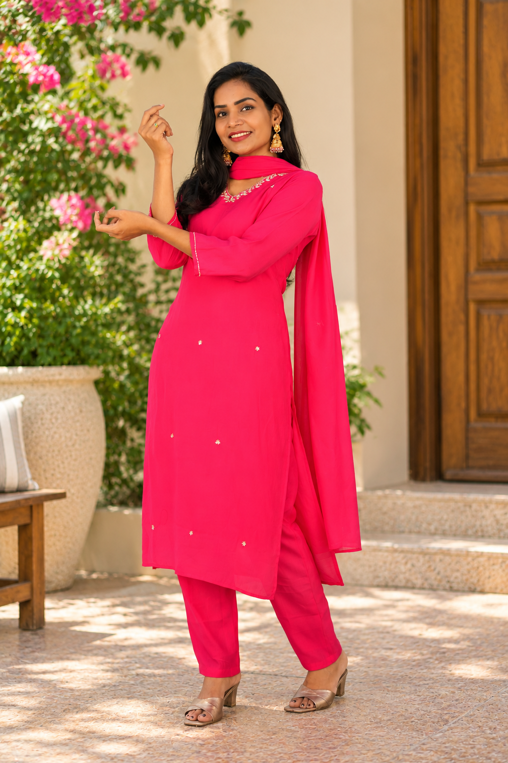 Pink Mul Chanderi Festive 3-Piece Set with Lining